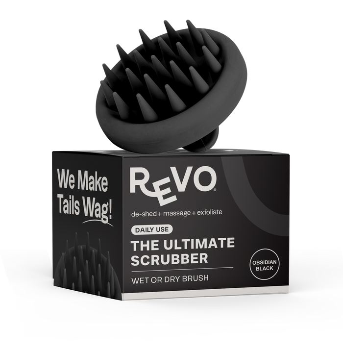Revo Ultimate Scrubber silicone dog bath brush in Obsidian Black