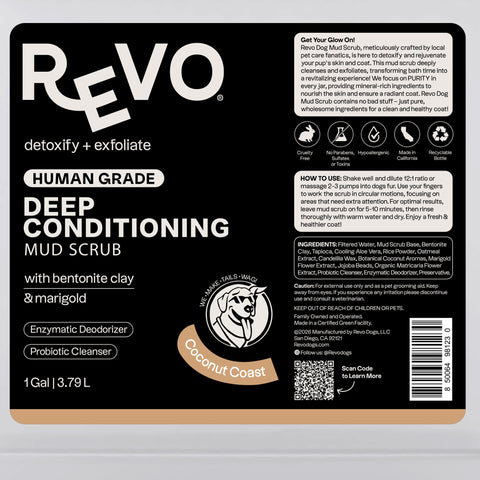Revo Deep Conditioning Mud Scrub, Coconut Coast label: directions and ingredients