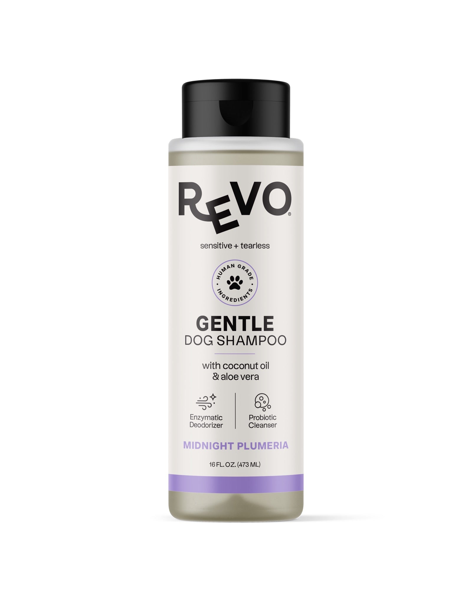 REVO Gentle Dog Shampoo, Midnight Plumeria, 16 fl oz bottle, front