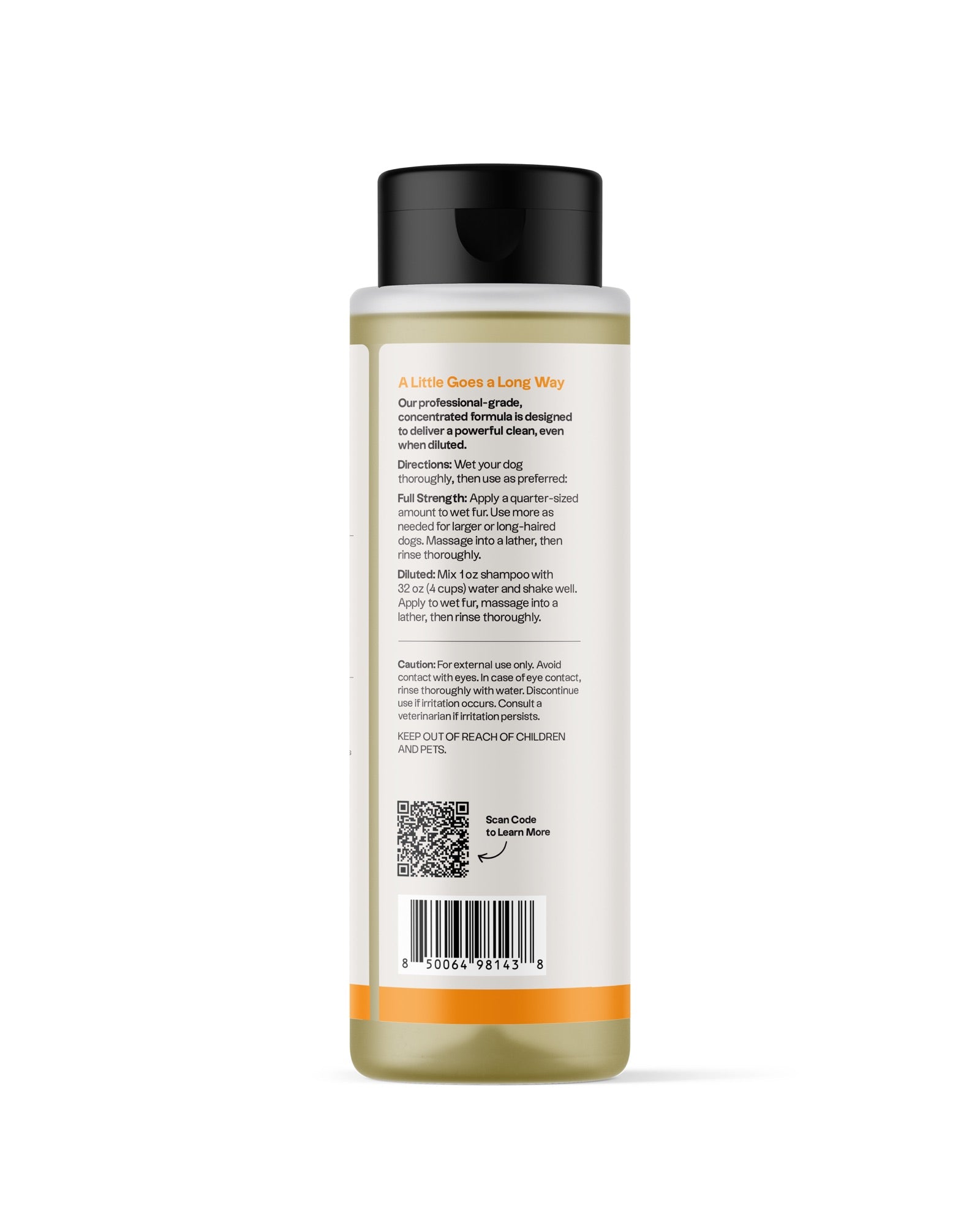 REVO Hydrating Dog Shampoo, Tropical Citrus, 16 fl oz bottle, directions label
