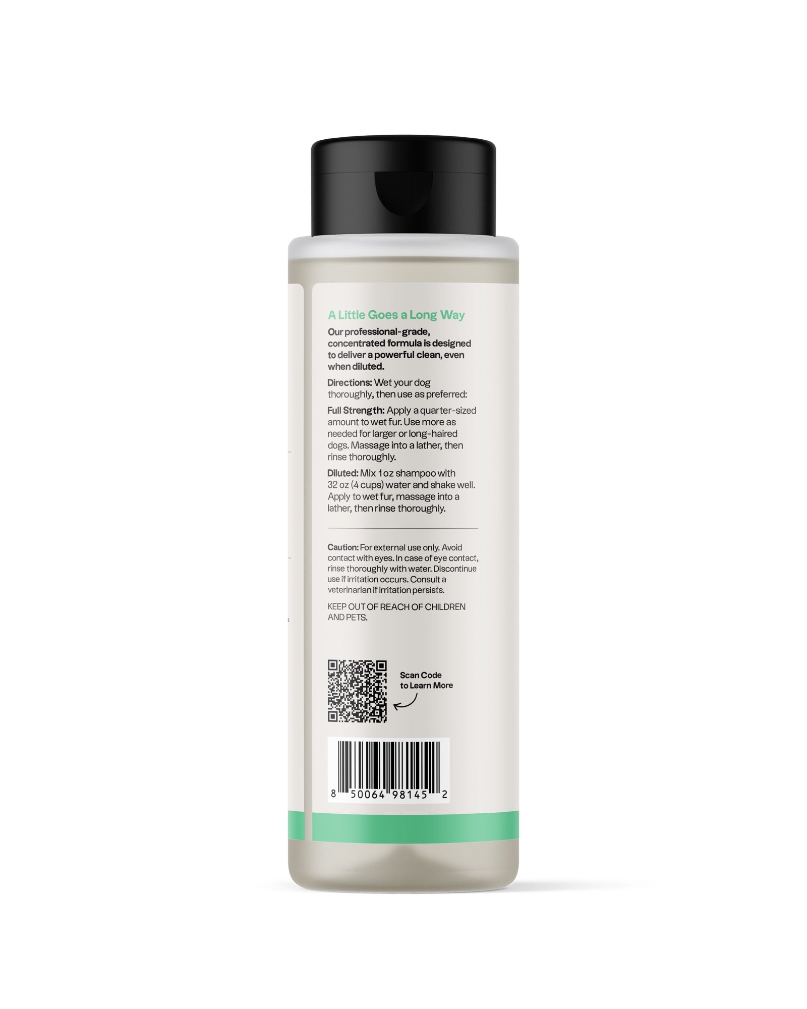 REVO Squeaky Clean Dog Shampoo, Mint Bloom, 16 fl oz bottle, directions label