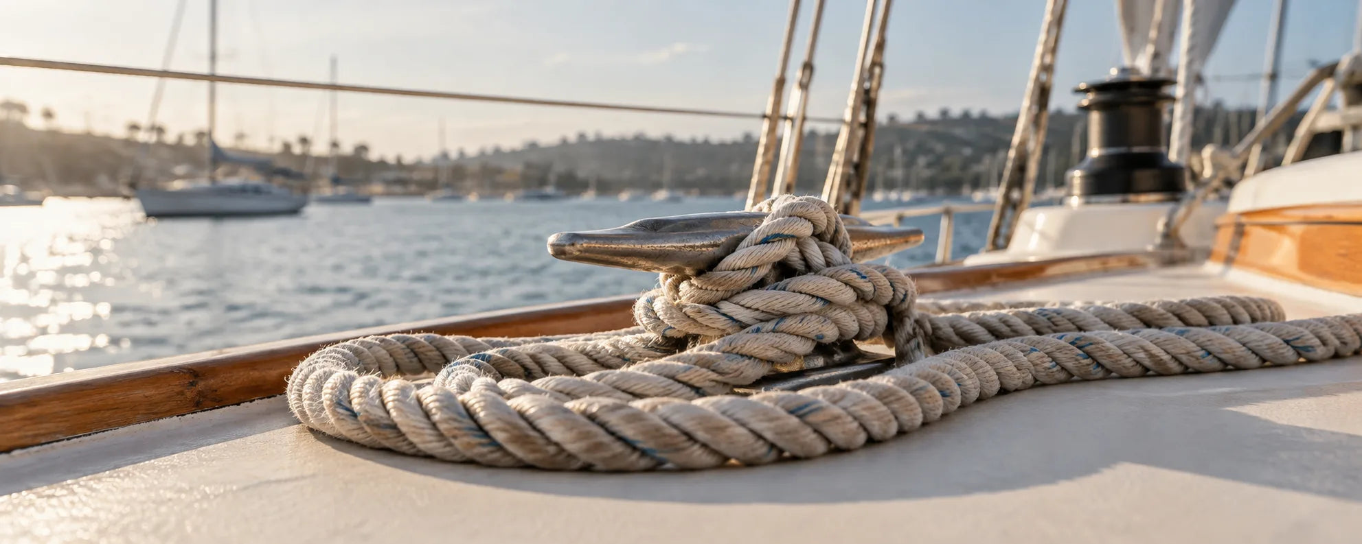 Nautical rope on a sailboat deck